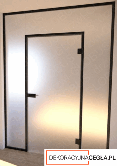 Drzwi szklane LOFT otwierane w zabudowie – czarny mat, z uszczelką i ramą montażową