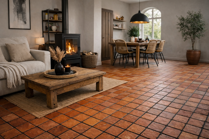 Small floor tile made of vintage materials HALF QUADRAT.